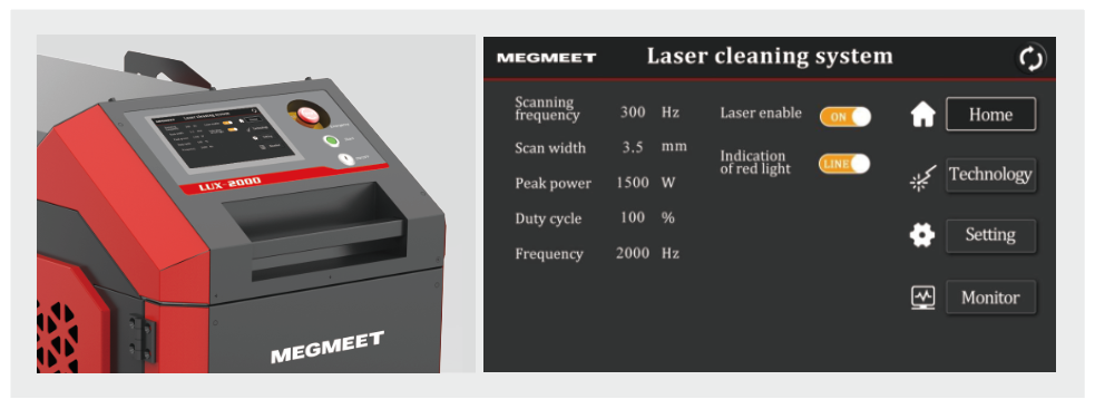 MEGMEET LUX series laser cleaning welding machine 7-inch Large LCD Panel